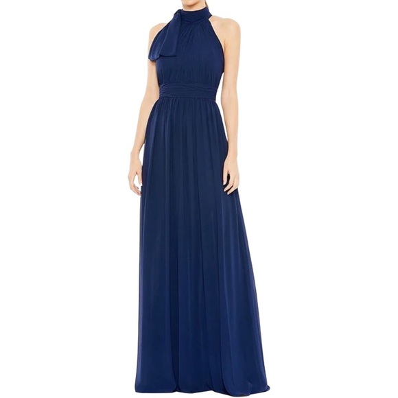IEENA for MAC DUGGAL High Neck Ruched Chiffon A-line Gown Size 4 NWT